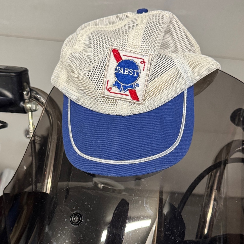 Pabst Blue and White Mesh Cap